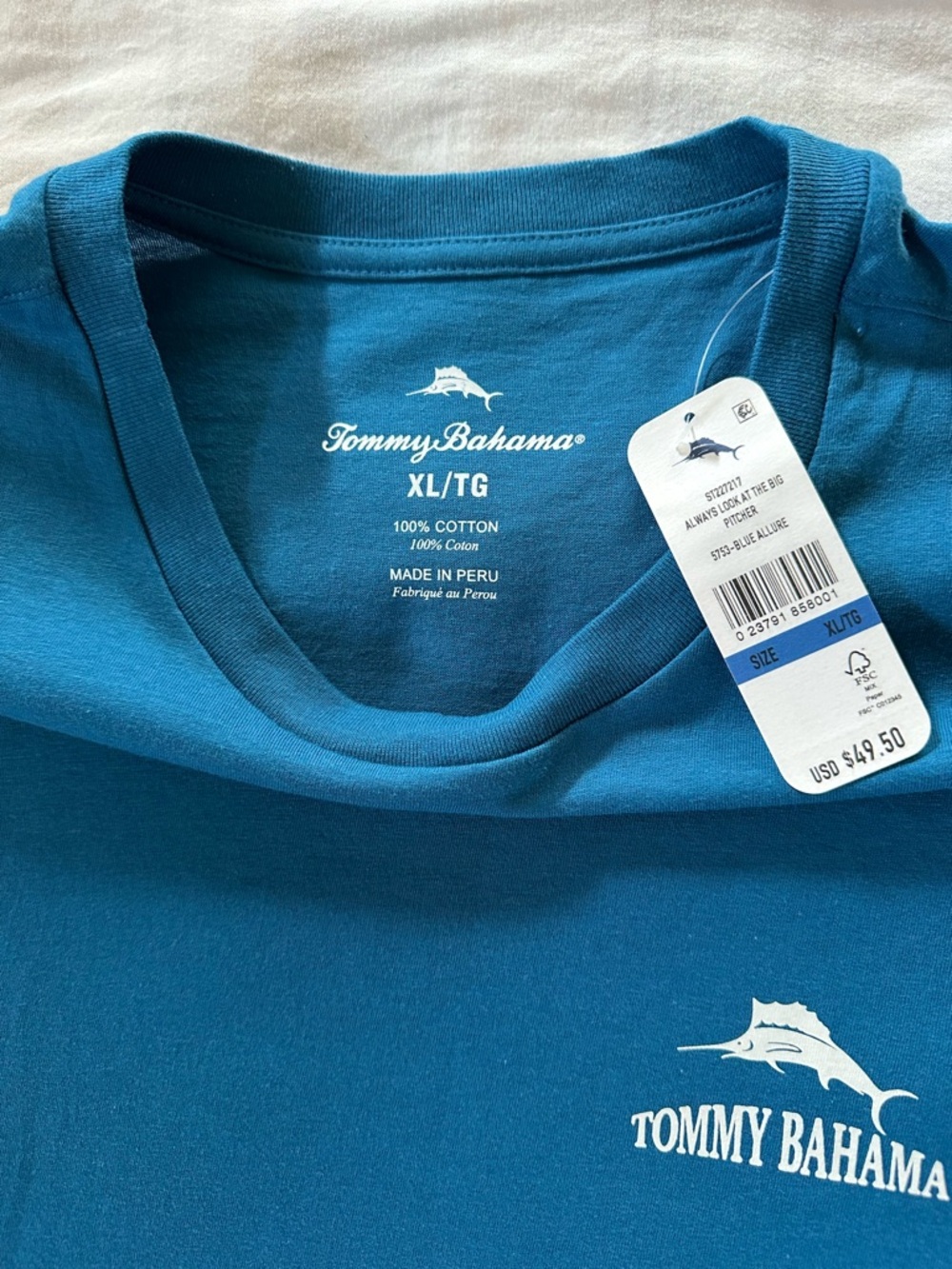 NWT Tommy Bahama ALWAYS LOOK AT THE BIG PITCHER Men’s XL T-shirt Blue Allure - Picture 4 of 4